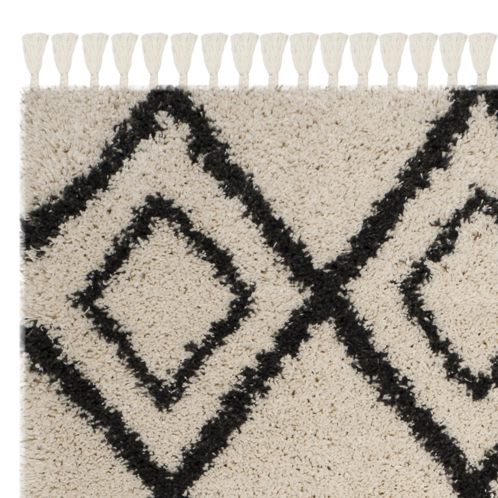 Cream Charcoal 8' x 10' Geometric Shag Area Rug N12176