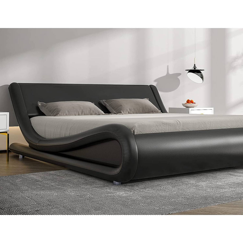 Black Faux Leather Queen Platform Bed Frame with Headboard F982