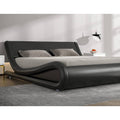 Black Faux Leather Queen Platform Bed Frame with Headboard F982