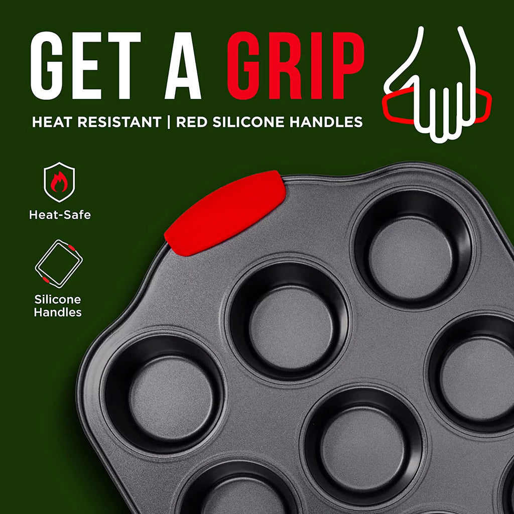 6 Piece Non-Stick Carbon Steel Bakeware Set with Red Silicone Handles R3043