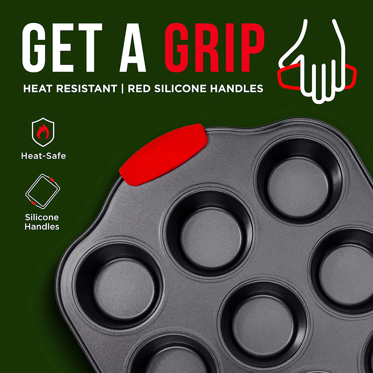 6 Piece Non-Stick Carbon Steel Bakeware Set with Red Silicone Handles R3043
