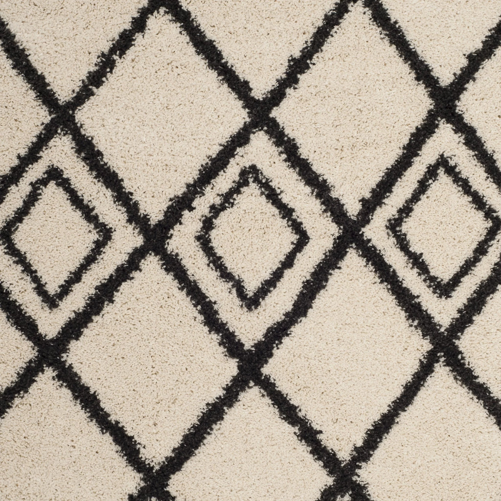Cream Charcoal 8' x 10' Geometric Shag Area Rug N12176