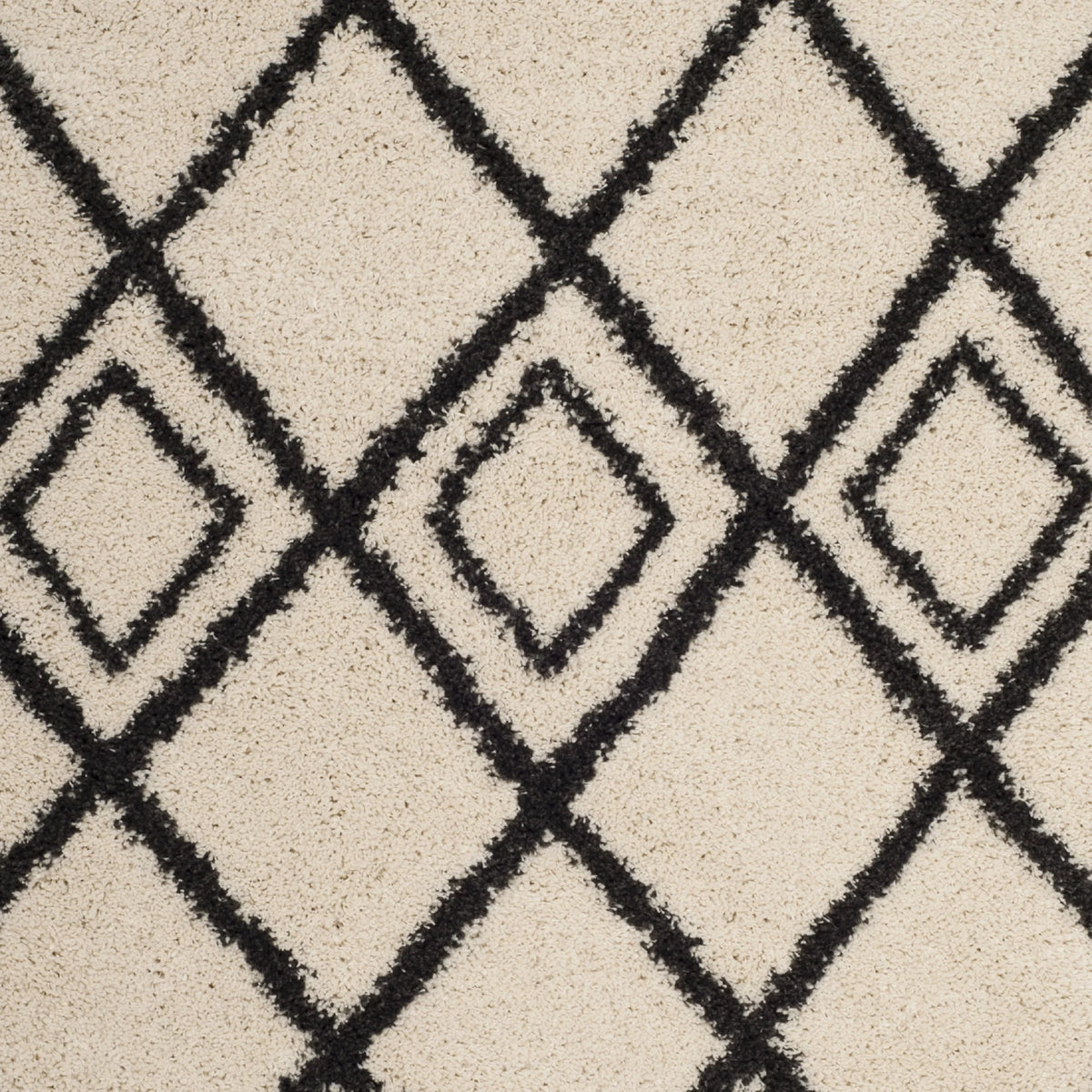 Cream Charcoal 8' x 10' Geometric Shag Area Rug N12176