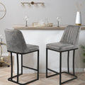Gray PU Leather Bar Stool with Backrest, Set of 2 O40174