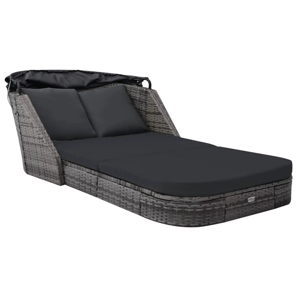 Outdoor Poly Rattan Sun Lounger with Canopy and Cushions B57446