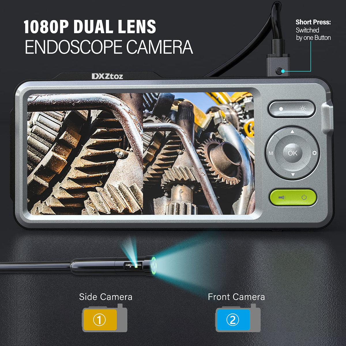 50FT Dual-Lens Industrial Endoscope 5'' IPS Screen Waterproof with Light T128650