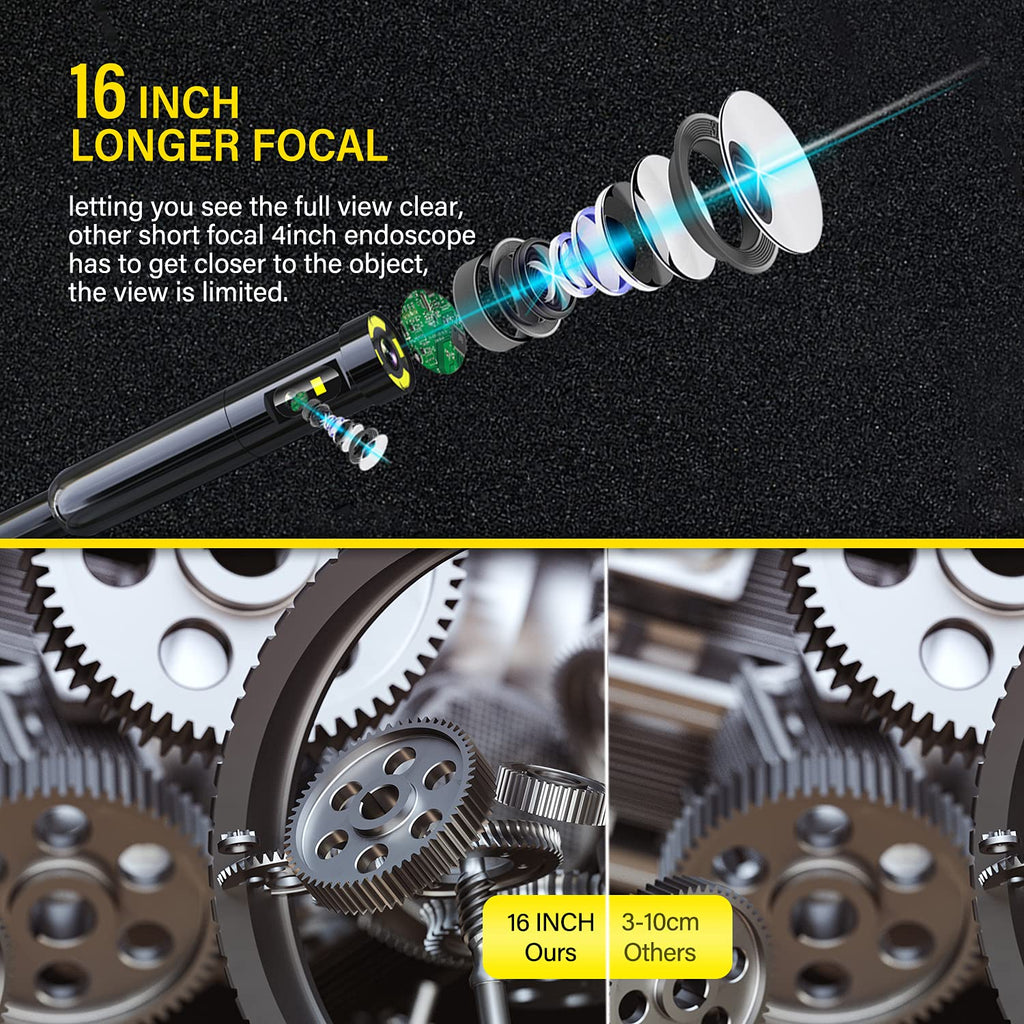50FT Dual-Lens Industrial Endoscope 5'' IPS Screen Waterproof with Light T128650