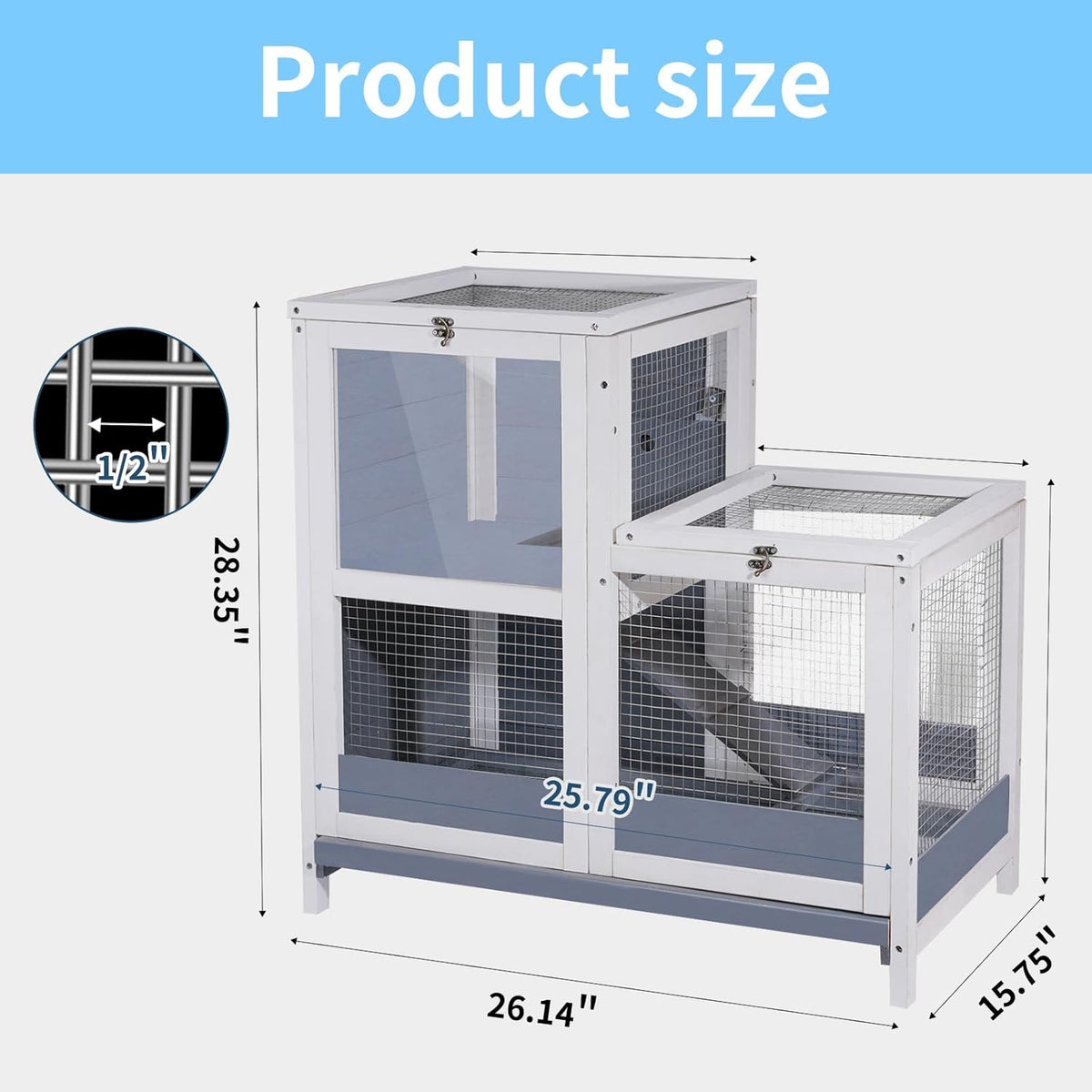 Wooden Guinea Pig Cage with Openable Roofs and Removable Tray C551