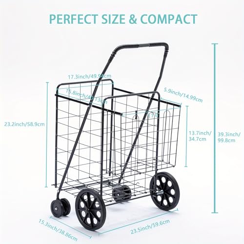 Silver Jumbo Folding Shopping Cart with Double Basket and 360-Degree Wheels S778
