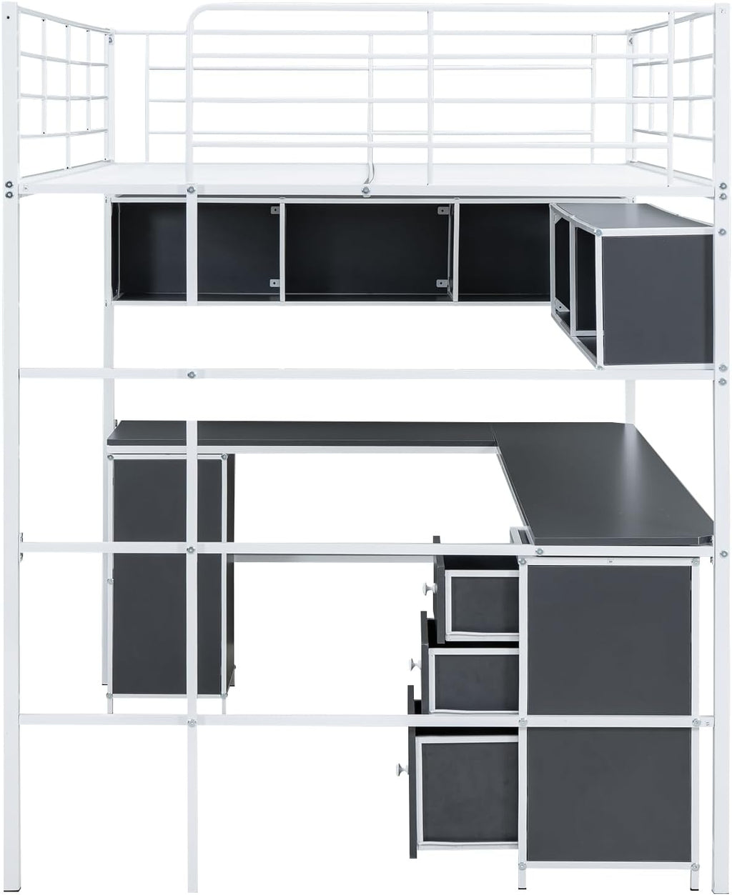 Full Size Metal Loft Bed with Bookcase and Desk E54133
