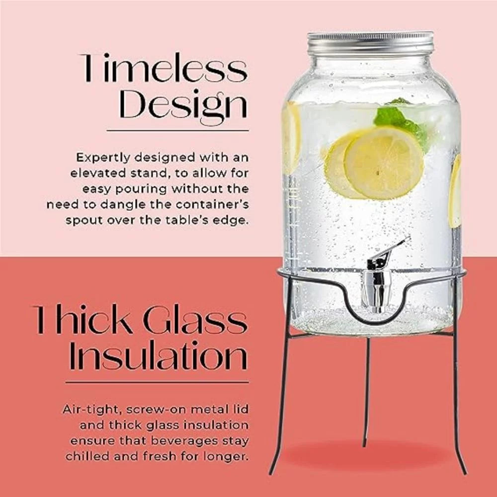 Clear Glass Beverage Dispenser with Spigot and Stand 1 Gallon N9490