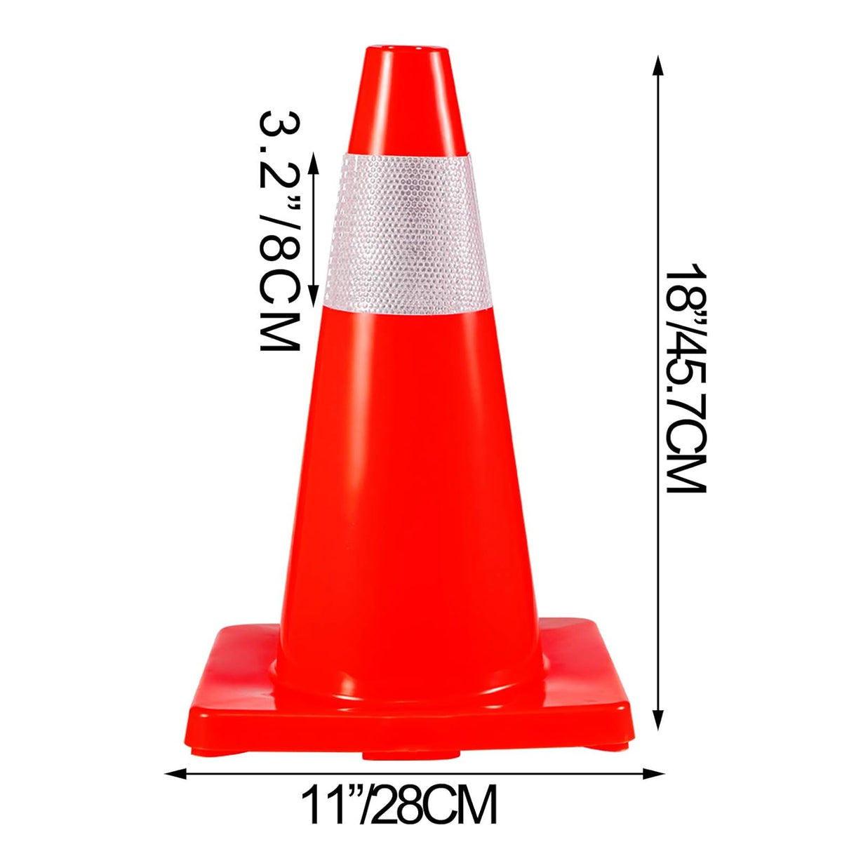 12 Pack 18" Orange Traffic Cones with Reflective Collars PVC Base O60720