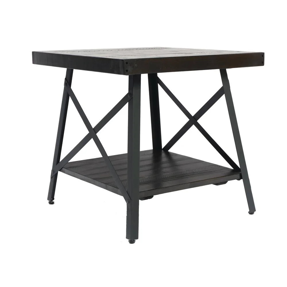 Gray 24" End Table with Solid Wood Top and Open Storage Shelf C2429