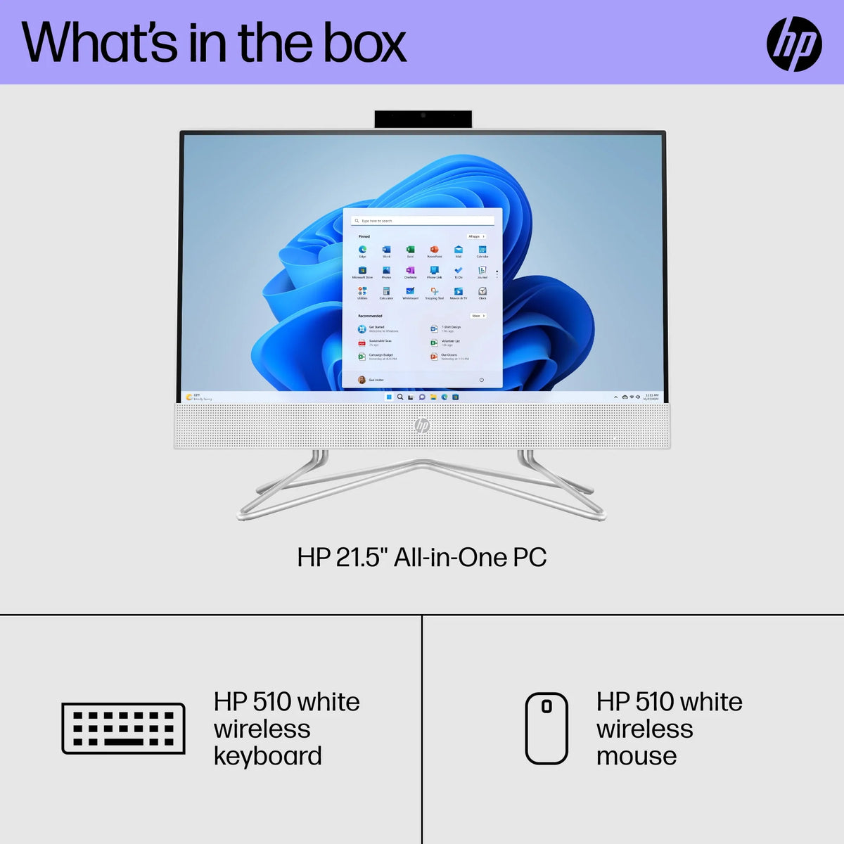 21.5 All-in-One PC, Intel Pentium, 8GB Memory, 128GB SSD, Windows 11 Home, White P604