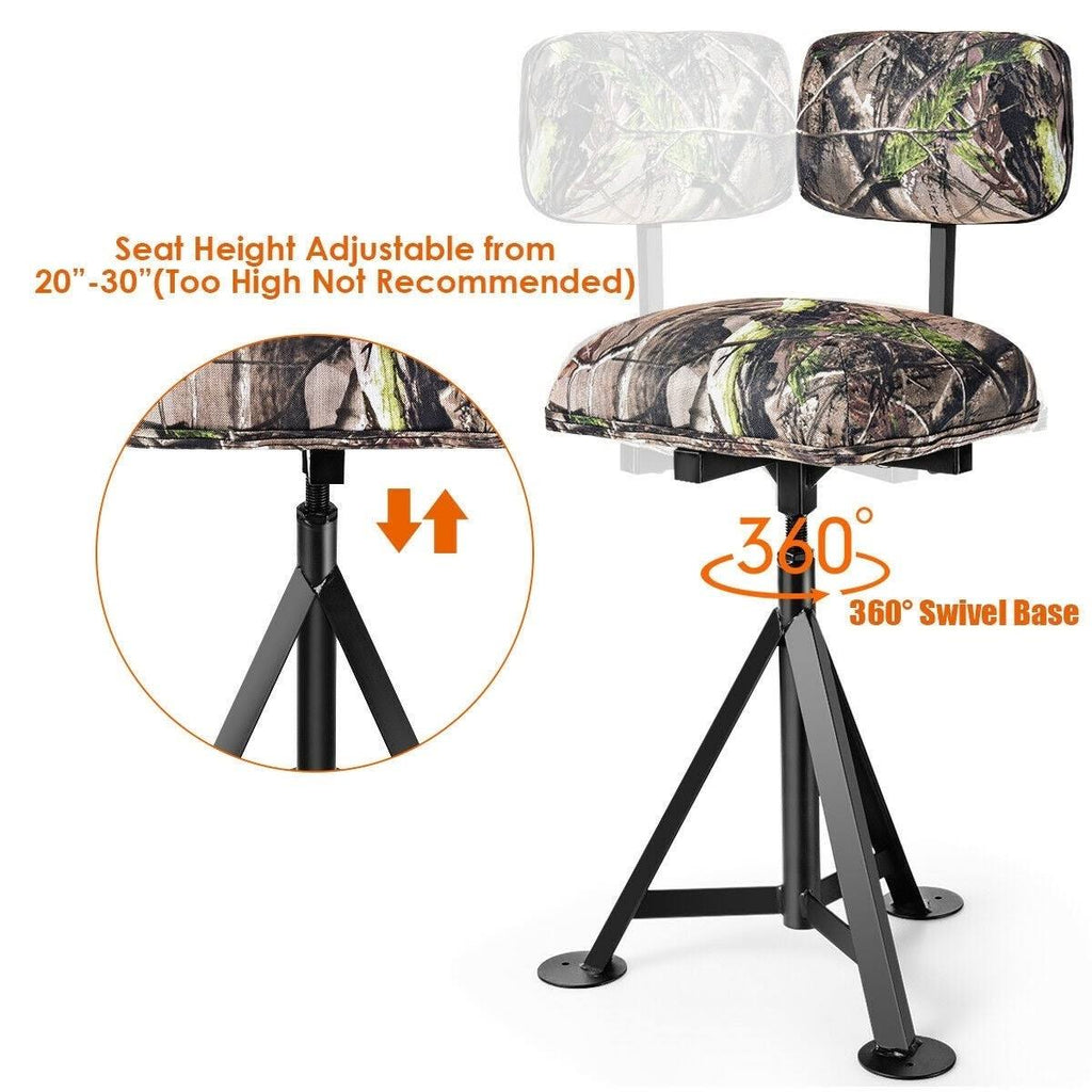 Camouflage Swivel Hunting Tripod Blind Stool with Detachable Backrest S8929