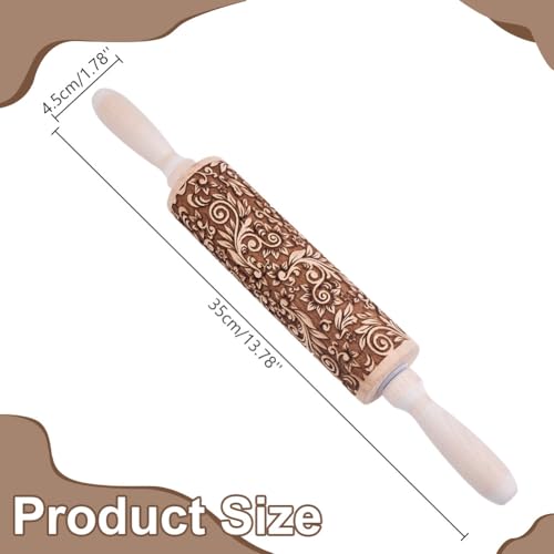 Embossed Wooden Rolling Pin 35cm U123833