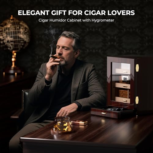 Cigar Cabinet Humidor with Accessory Drawer, Crystal Humidifiers, Lock & Keys and Spanish Cedar Lining I730191