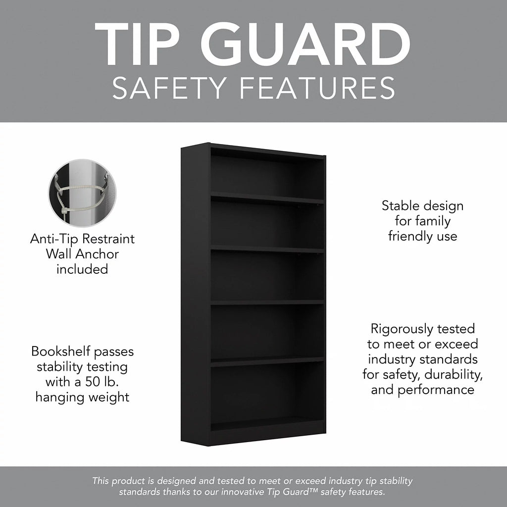 5 Shelf Classic Black Bookcase M9628