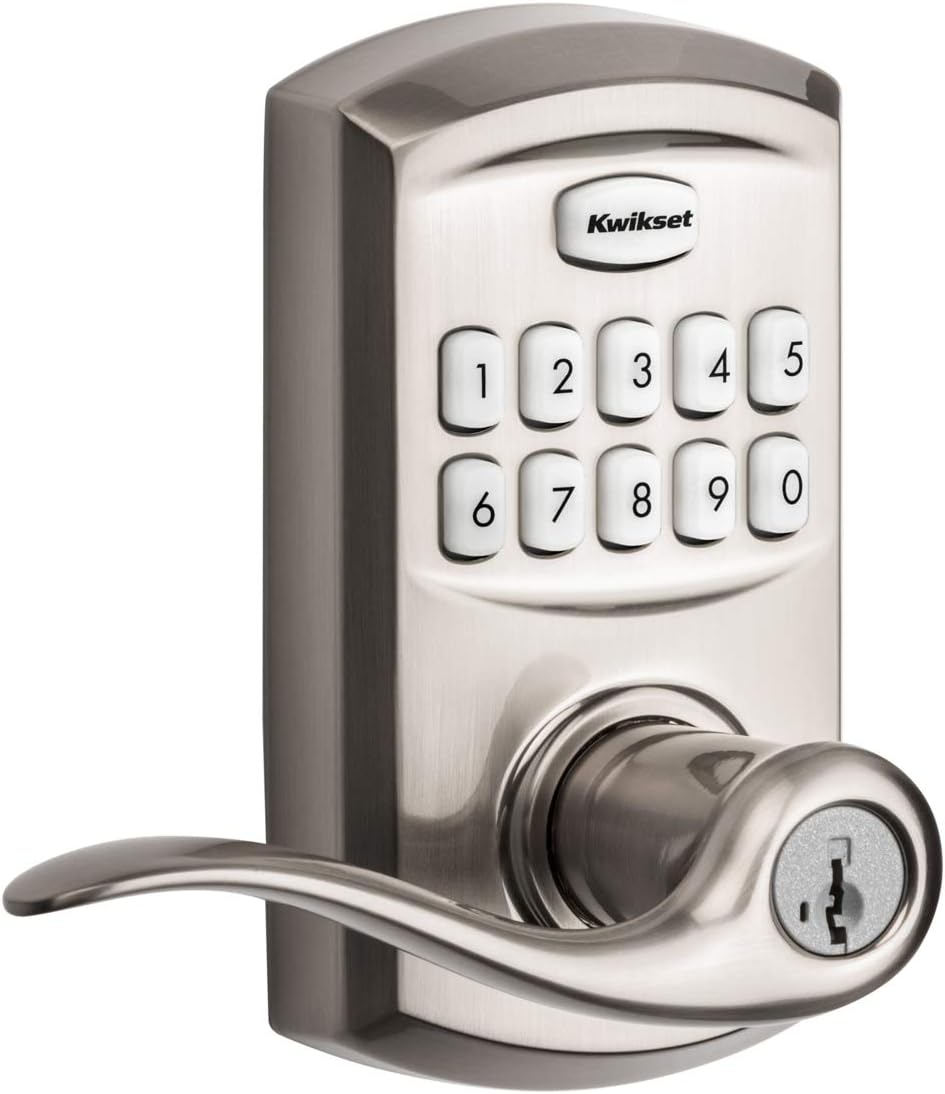 Satin Nickel Electronic Lever Lock with Halifax Door Handle and SmartKey Security S40625