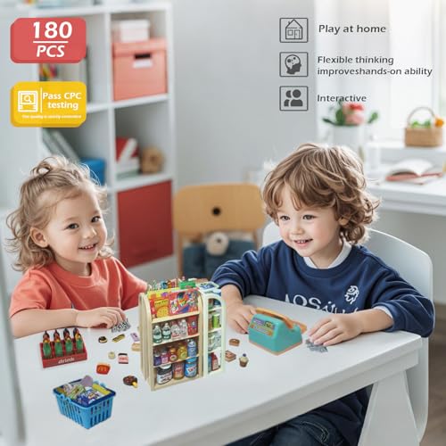 Mini Shopping Cart Playset with Cash Register and Play Food O2189