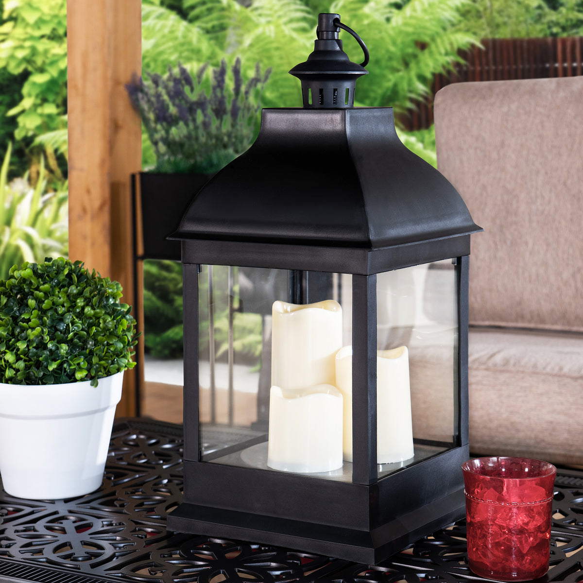 20" Waterproof Hanging LED Candle Lantern with 3 Flameless Candles M41428
