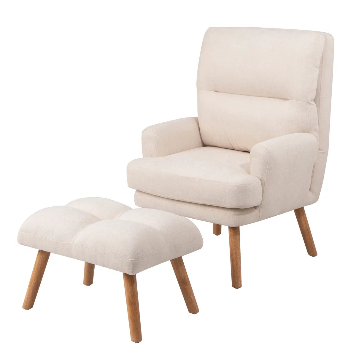 Beige Accent Chair with Ottoman Set I19587