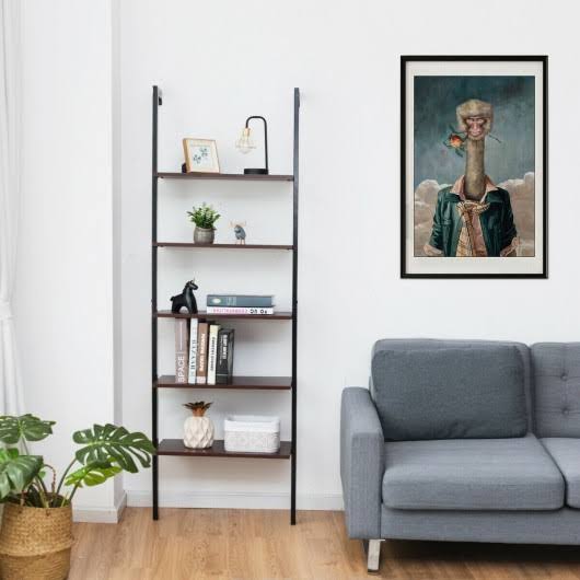 5-Tier Metal Frame Ladder Shelf Brown F71874