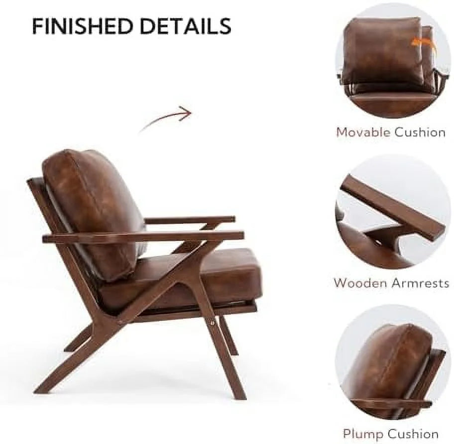 Brown Faux Leather Accent Chair with Wooden Frame U319164