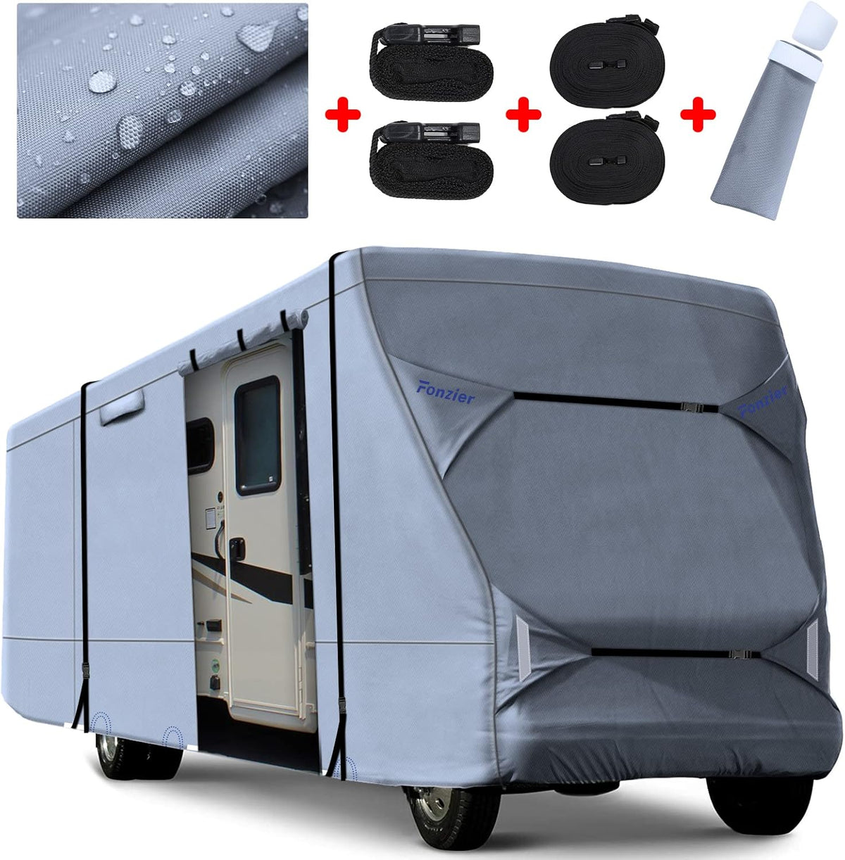 Rip-Stop 210D Class C RV Cover for 29’-32’ Motorhome with 2Pcs Extra Long Straps & Gutter Covers A94972