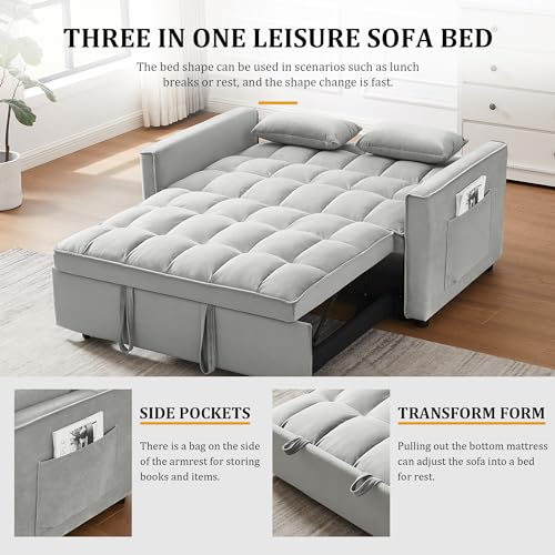 Gray Velvet Convertible Sleeper Sofa Bed F9902