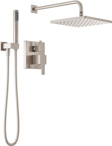2-Setting Square Shower System with Rain Shower Head and Handheld Spray N7814