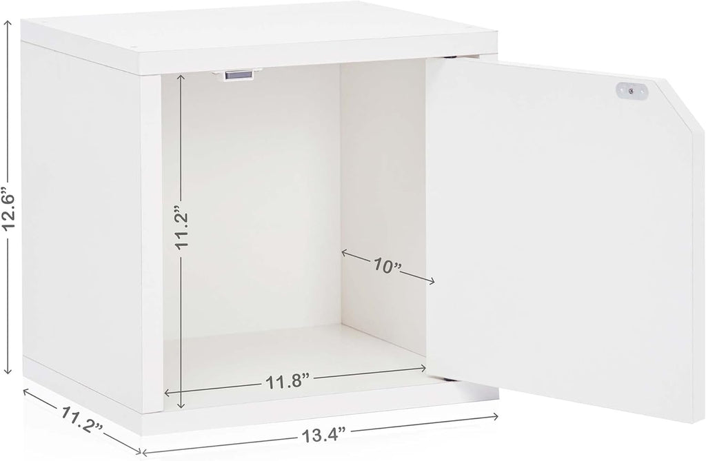 White Stackable Bookshelf Cube with Door Modular Closet Organizer and Storage U741