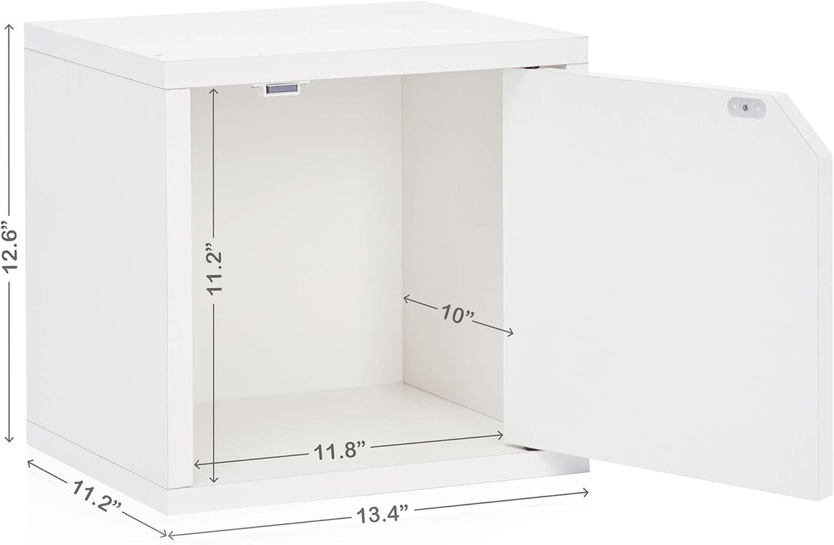 White Stackable Bookshelf Cube with Door Modular Closet Organizer and Storage U741