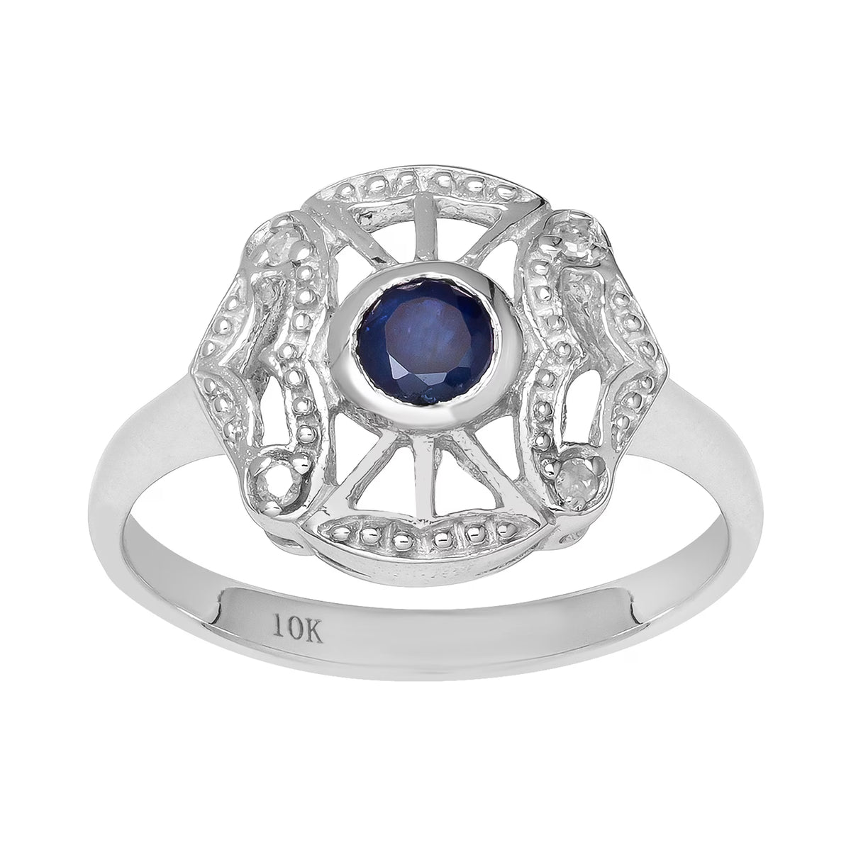 Vintage Style Genuine Round Sapphire and Diamond Accent Ring D1387