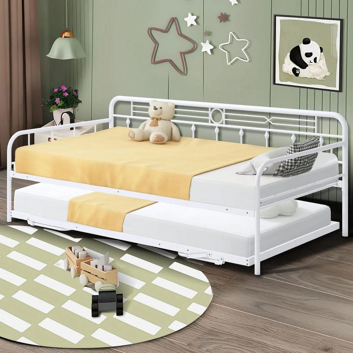 White Twin Size Metal Daybed with Trundle C932122