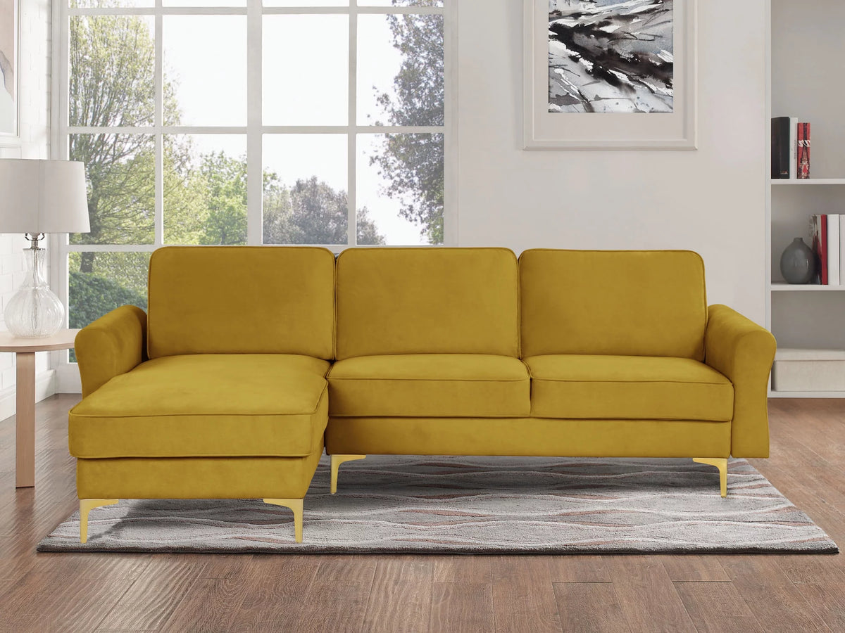 Yellow Velvet Sectional Loveseat and Chaise P81270