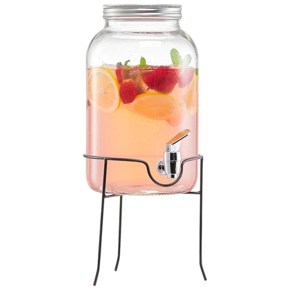 Clear Glass Beverage Dispenser with Spigot and Stand 1 Gallon N9490