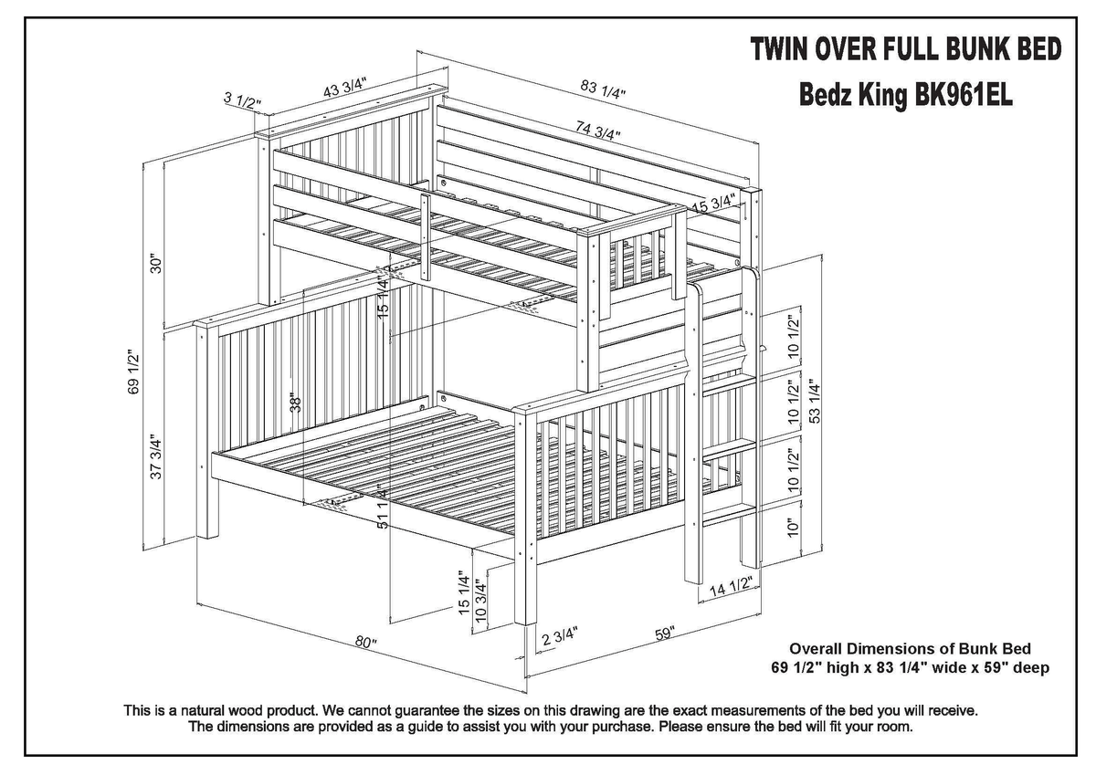 Gray Twin over Full Bunk Beds with End Ladder and Trundle X558861