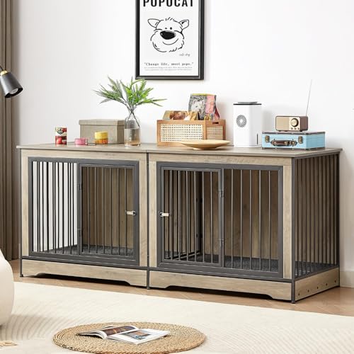 XL Double Large Wooden Dog Crate Furniture with Tray & Partition K1417