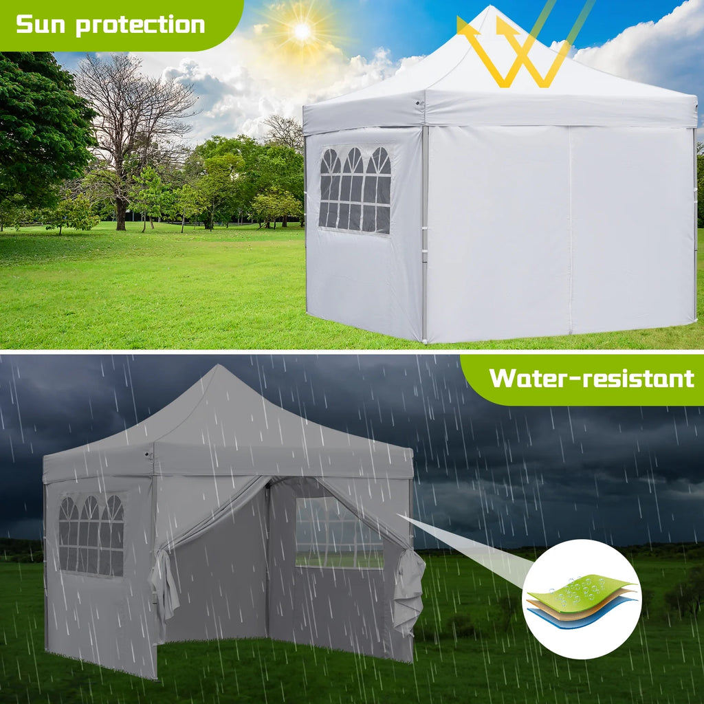10' x 10' Pop up Canopy Tent with 4 Side Panels, White P954