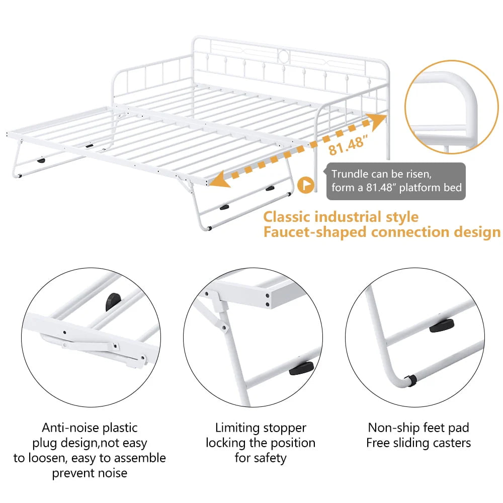 White Twin Size Metal Daybed with Trundle C932122
