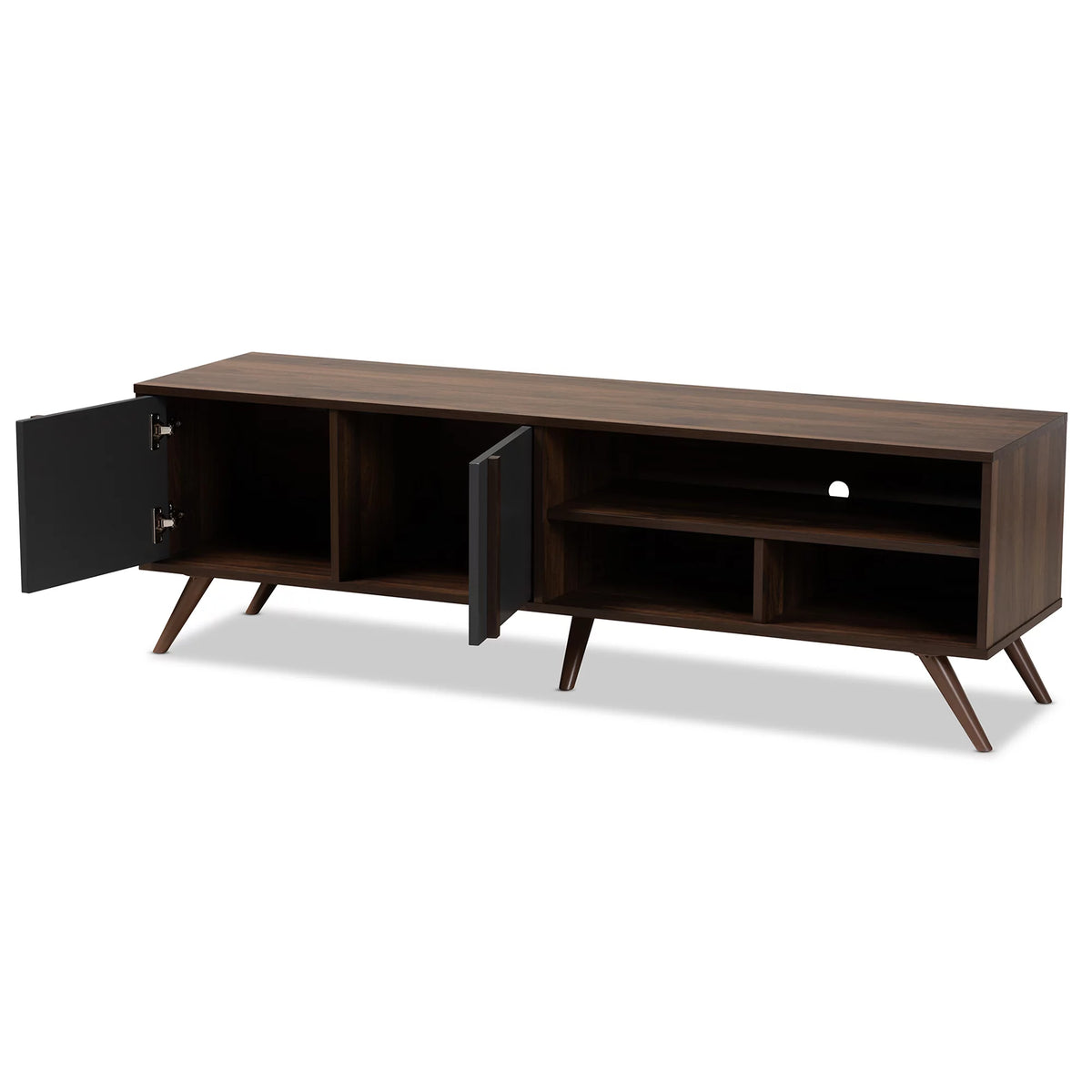 Grey and Walnut Wood 2-Door TV Stand R788886