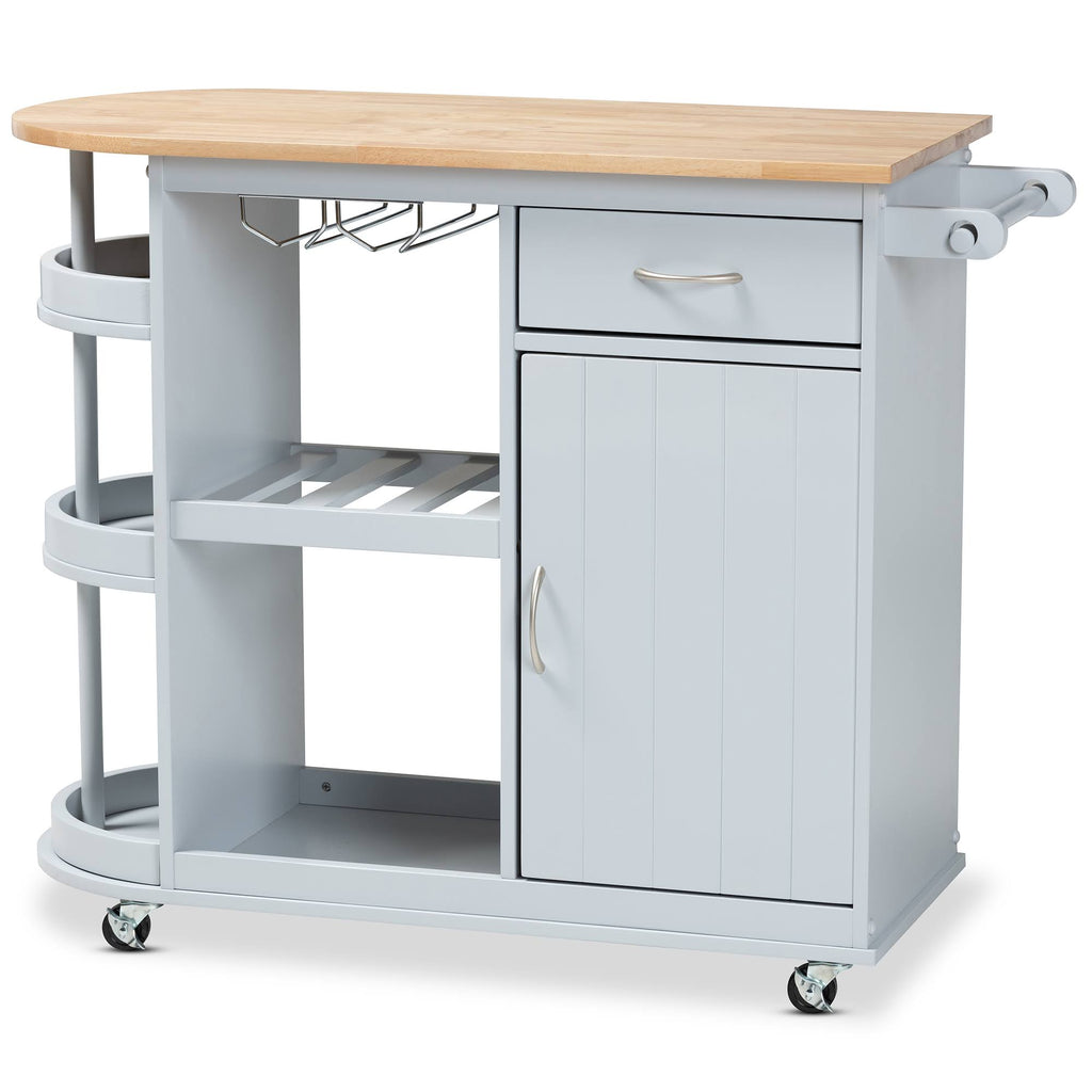 Light Grey Natural Wood Kitchen Storage Cart A945152