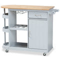 Light Grey Natural Wood Kitchen Storage Cart A945152