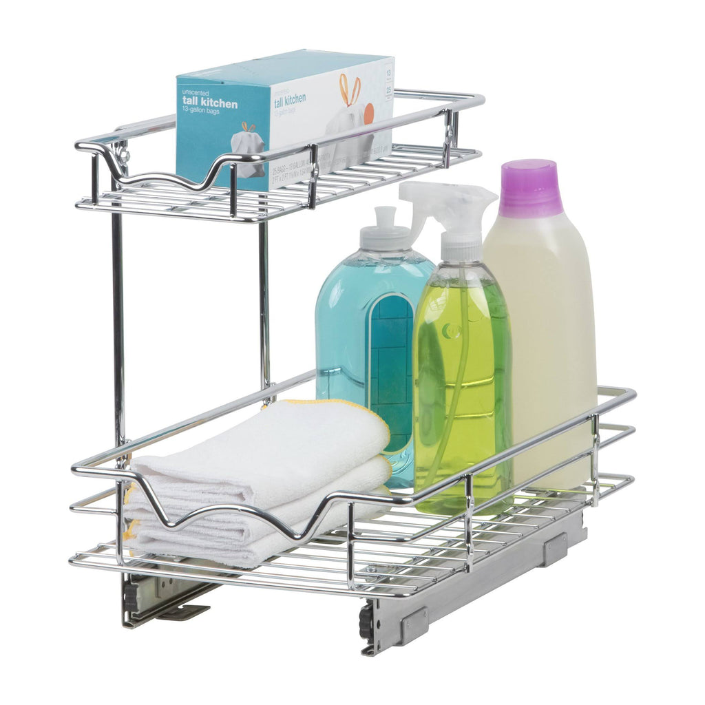 Silver Two Tier Sliding Under Cabinet Organizer A916