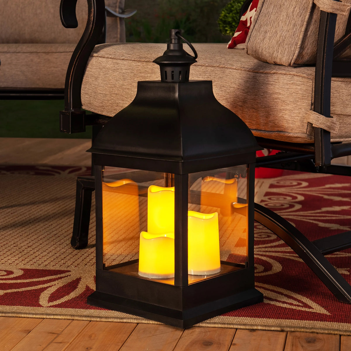 20" Waterproof Hanging LED Candle Lantern with 3 Flameless Candles M41428