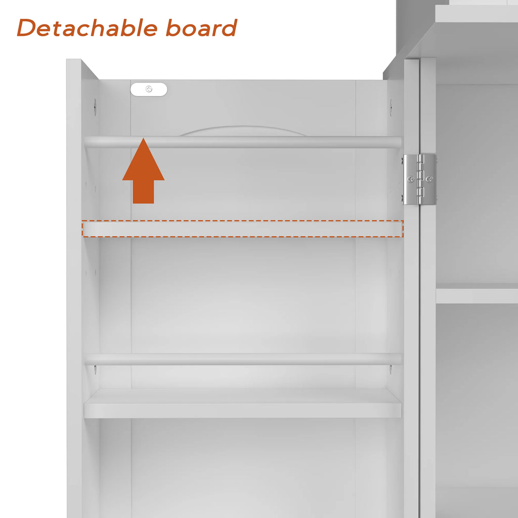 White Tall Kitchen Pantry Storage Cabinet with Doors and Shelves D406