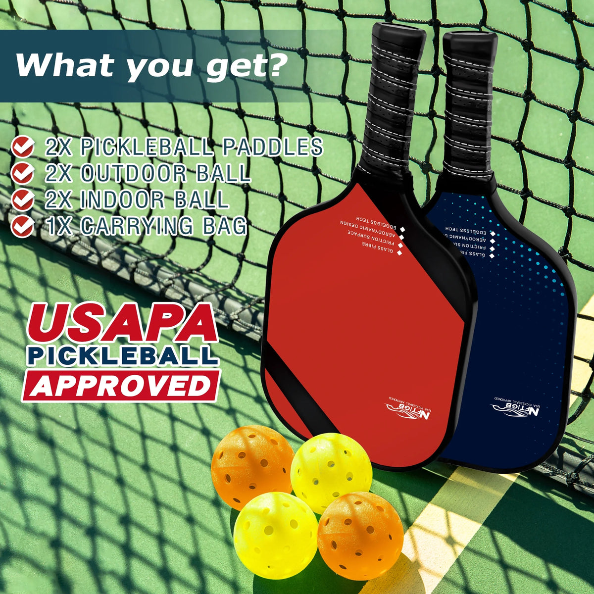 USAPA Approved Fiberglass Pickleball Set of 2 G296719