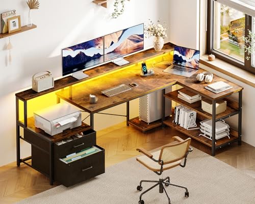Black L Shaped Computer Desk with File Drawer A498136