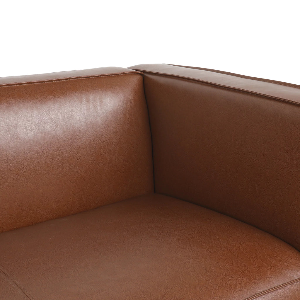 Cognac Brown and Dark Walnut Faux Leather 3 Piece Sofa Set Q744